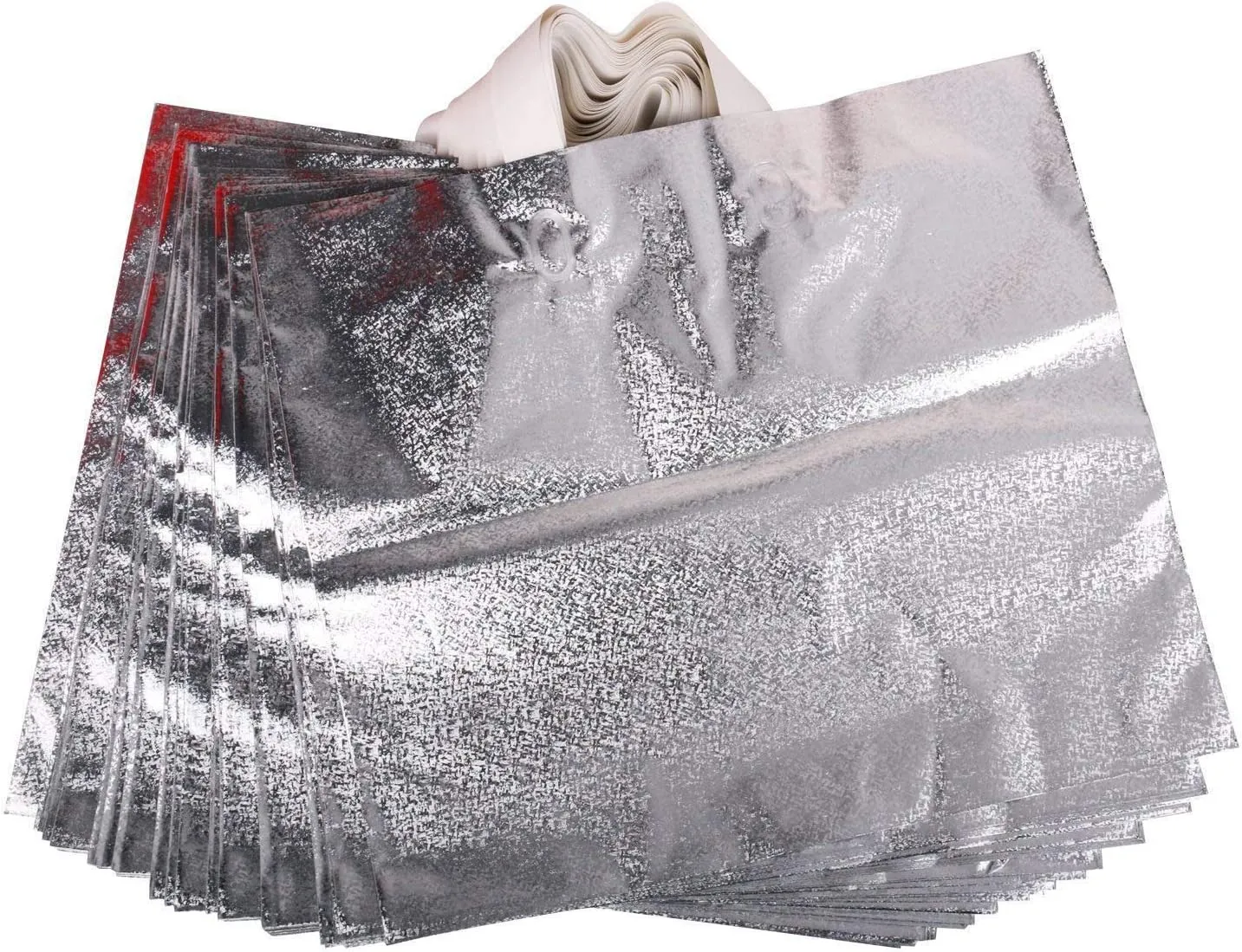 Gesodant Merchandise Bags,Retail Clothing Grocery Boutique Shopping Bags with Handles,Gift Bag, Size 15.7" x 14.2", Set of 50 - Silver
