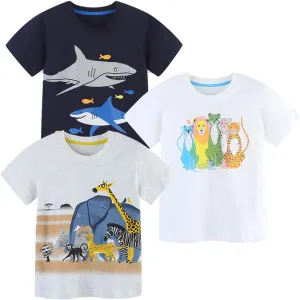 GFQLONG Toddlers Baby Boys Pack of 3 Cotton Short Sleeve Shirts Clothes Dinosaur Graphic T-Shirt Outfit