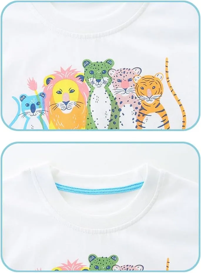GFQLONG Toddlers Baby Boys Pack of 3 Cotton Short Sleeve Shirts Clothes Dinosaur Graphic T-Shirt Outfit