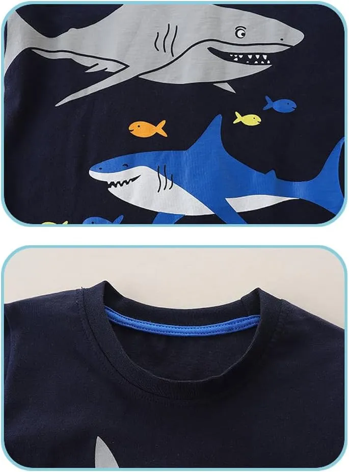 GFQLONG Toddlers Baby Boys Pack of 3 Cotton Short Sleeve Shirts Clothes Dinosaur Graphic T-Shirt Outfit
