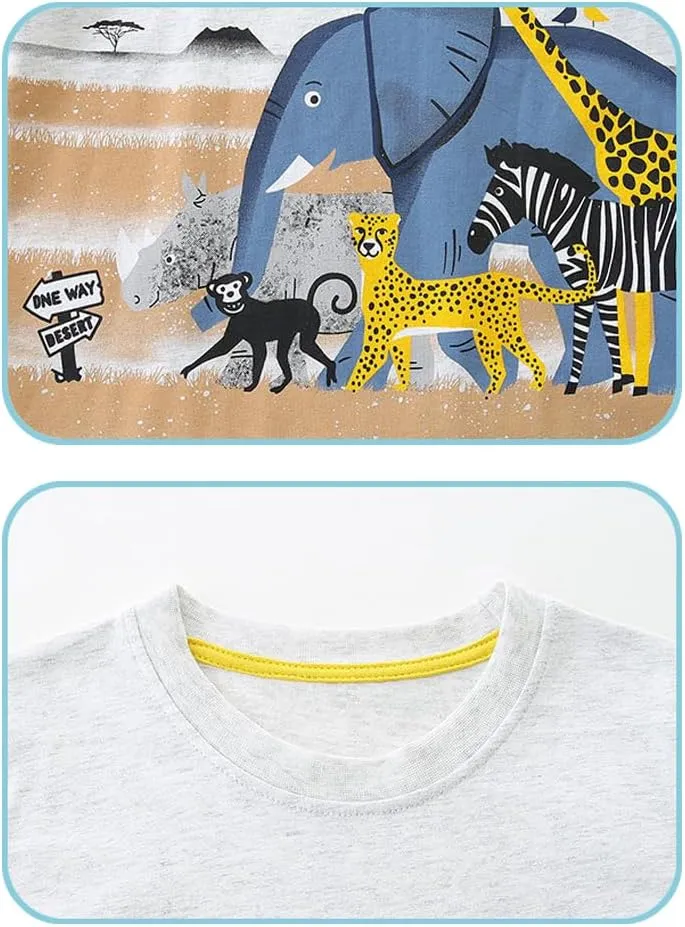 GFQLONG Toddlers Baby Boys Pack of 3 Cotton Short Sleeve Shirts Clothes Dinosaur Graphic T-Shirt Outfit
