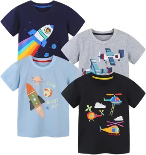 GFQLONG Toddlers Baby Boys Pack of 3 Cotton Short Sleeve Shirts Clothes Dinosaur Graphic T-Shirt Outfit