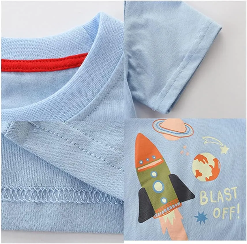 GFQLONG Toddlers Baby Boys Pack of 3 Cotton Short Sleeve Shirts Clothes Dinosaur Graphic T-Shirt Outfit