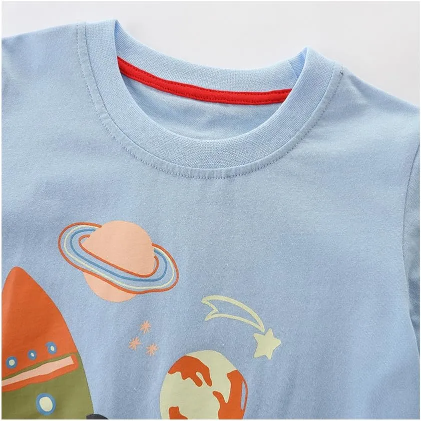 GFQLONG Toddlers Baby Boys Pack of 3 Cotton Short Sleeve Shirts Clothes Dinosaur Graphic T-Shirt Outfit