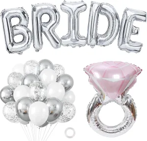 Giant Silver Bride Balloons - 40 Inch, 36 Pack | Silver White Confetii Foil Balloons for Bachelorette Party Decorations | Bride to Be Metallic Ballons for Bridal Shower Decorations