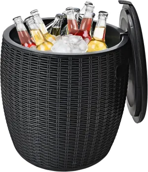 Giantex 9.5 Gallon Ice Cooler, Wicker Round Ice Chest, Outdoor Beer Wine Ice Bucket, Top Lid Side Handles Drainage Plug, Weather-resistant Patio Cool Bar Table for Cocktail Party Poolside Deck