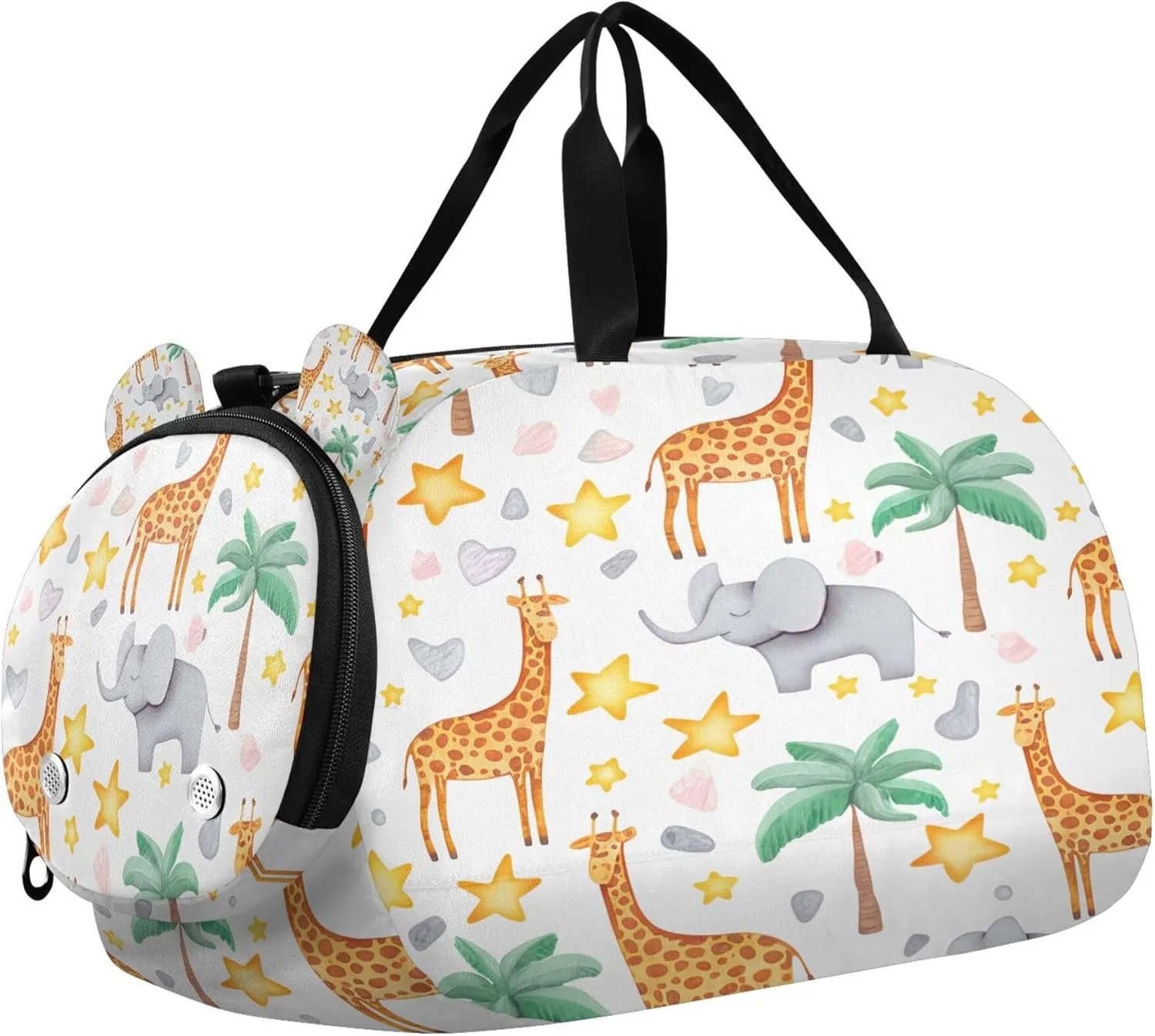 Giraffes Elephant Kids Overnight Sports Duffel Bags with Shoe Compartment & Wet Pocket Travel Sport Gym Bag for Girls Boys