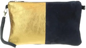 Girly HandBags Womens Two Tone Metallic Clutch Bag Navy Old Gold