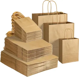 GITMIWS 120 Pack Brown Kraft Paper Bags with Handles, Brown Craft Paper Gift Bags Assorted Sizes, Retail Paper Bags Bulk for Small Business, Shopping, Merchandise, Party Favors