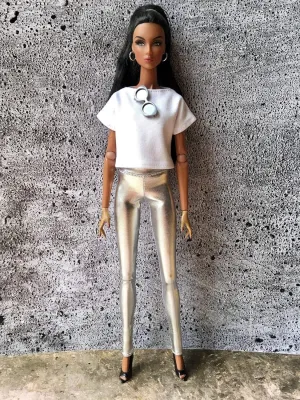 Glimmer Metallic Silver Leggings for NuFace Doll 12.5"