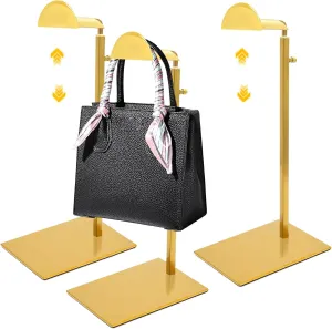 Gold Finish 3 Pack Handbag Display Stand - Adjustable Height Purse Display Stand for Organizing and Showcasing