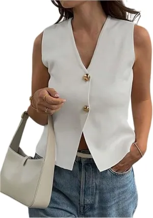 GORGLITTER Women's Sleeveless Metallic Knit Tops Fashion Vest Business Casual Cardigan Western Country Concert Outfits