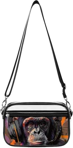 Graffiti Wall Art Gorilla Clear Bag PVC Clear Crossbody Purse Bag Transparent Shoulder Handbag with Adjustable Strap