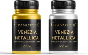 GRANOTONE Acrylic Venezia Metallic Colour, Non-Fading & Shimmering Metallic Acrylic Paint with Rich Pigments | Non-Toxic Metallic Colours Ideal for Kids, Artist & Beginners | Pack Of 2 (100 ml gold  