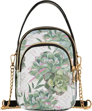 Green Pink Succulent Pattern Design Crossbody Bags Shoulder Bag for Women Stylish Ladies Messenger Bags Cell Phone Purse and Handbags Wallet