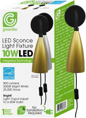 Greenlite Plug & Play 1-Light Metallic Wall Sconce - Case Of: 1;