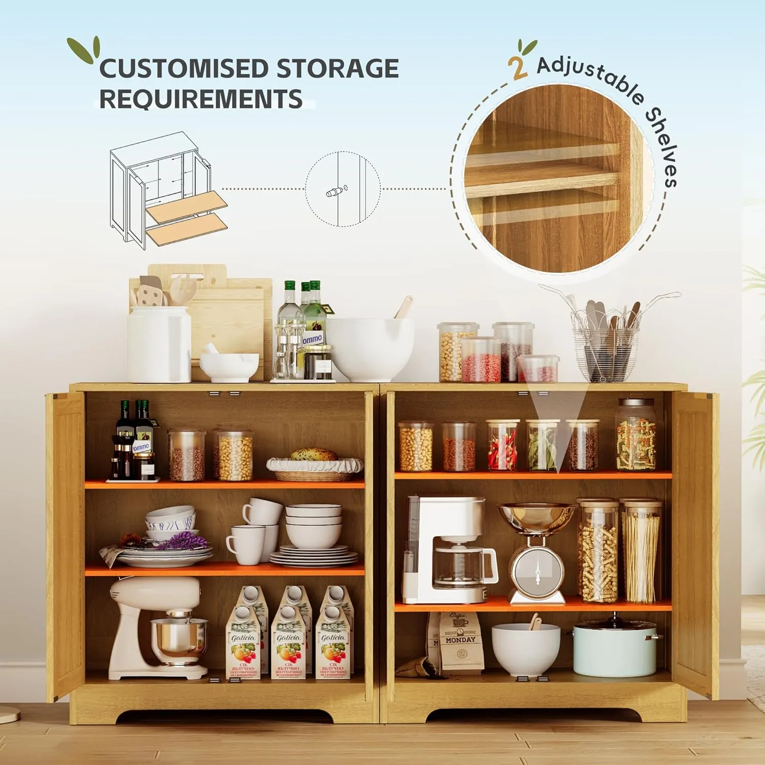 Greesum Outdoor Storage Cabinet, Wooden Ratten Cabinet with Magnetic Doors,Used for Outdoor Storage, Buffet Cabinet, TV Stand, Bar Table,(2PCS, Brown)