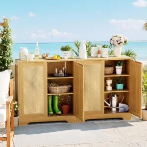 Greesum Outdoor Storage Cabinet, Wooden Ratten Cabinet with Magnetic Doors,Used for Outdoor Storage, Buffet Cabinet, TV Stand, Bar Table,(2PCS, Brown)