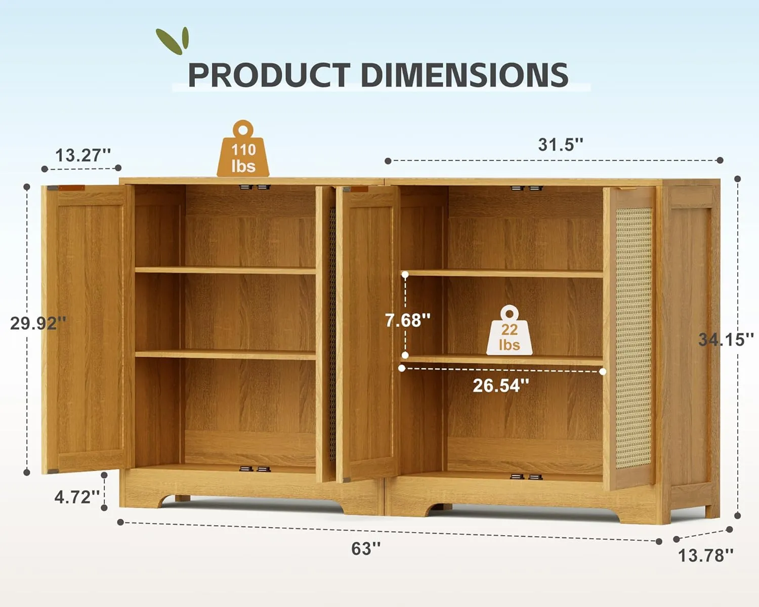 Greesum Outdoor Storage Cabinet, Wooden Ratten Cabinet with Magnetic Doors,Used for Outdoor Storage, Buffet Cabinet, TV Stand, Bar Table,(2PCS, Brown)