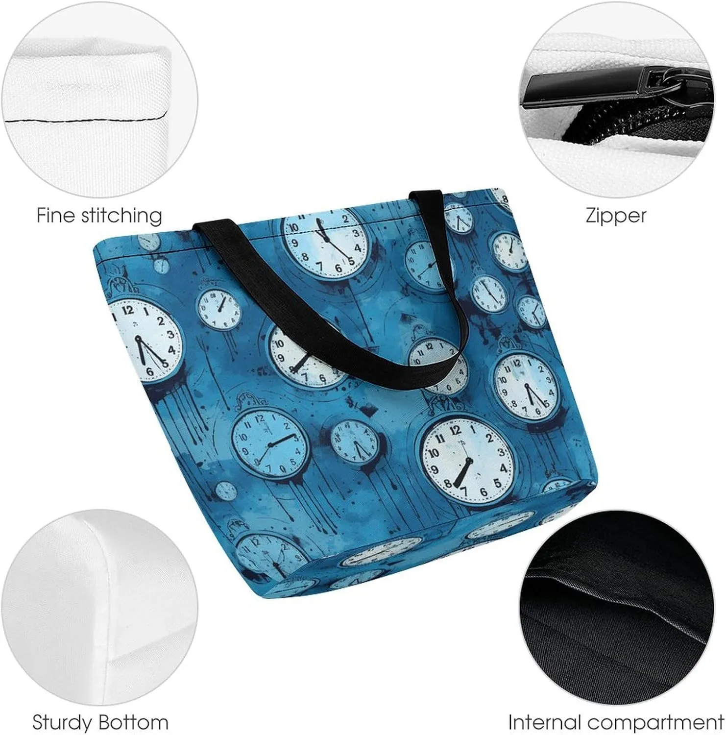 Grocery Bag Reusable Tote Bag Foldable Black Dog in The Field Shopping Bag Handbag Washable Shoulder Bag for Travel
