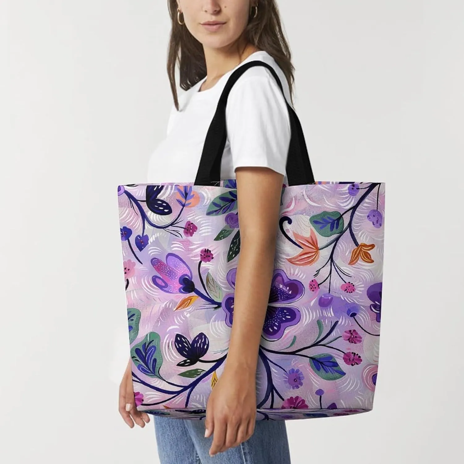 Grocery Bag Reusable Tote Bag Foldable Blue And Yellow Pattern Shopping Bag Handbag Washable Shoulder Bag for Travel