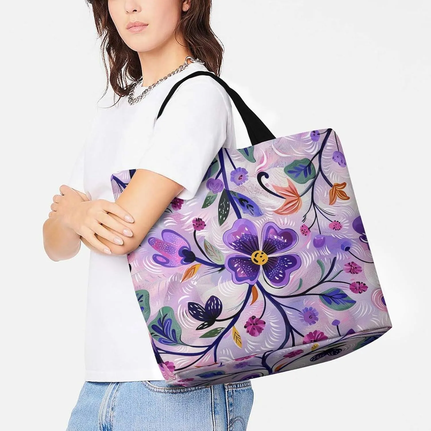 Grocery Bag Reusable Tote Bag Foldable Blue And Yellow Pattern Shopping Bag Handbag Washable Shoulder Bag for Travel