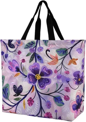 Grocery Bag Reusable Tote Bag Foldable Blue And Yellow Pattern Shopping Bag Handbag Washable Shoulder Bag for Travel