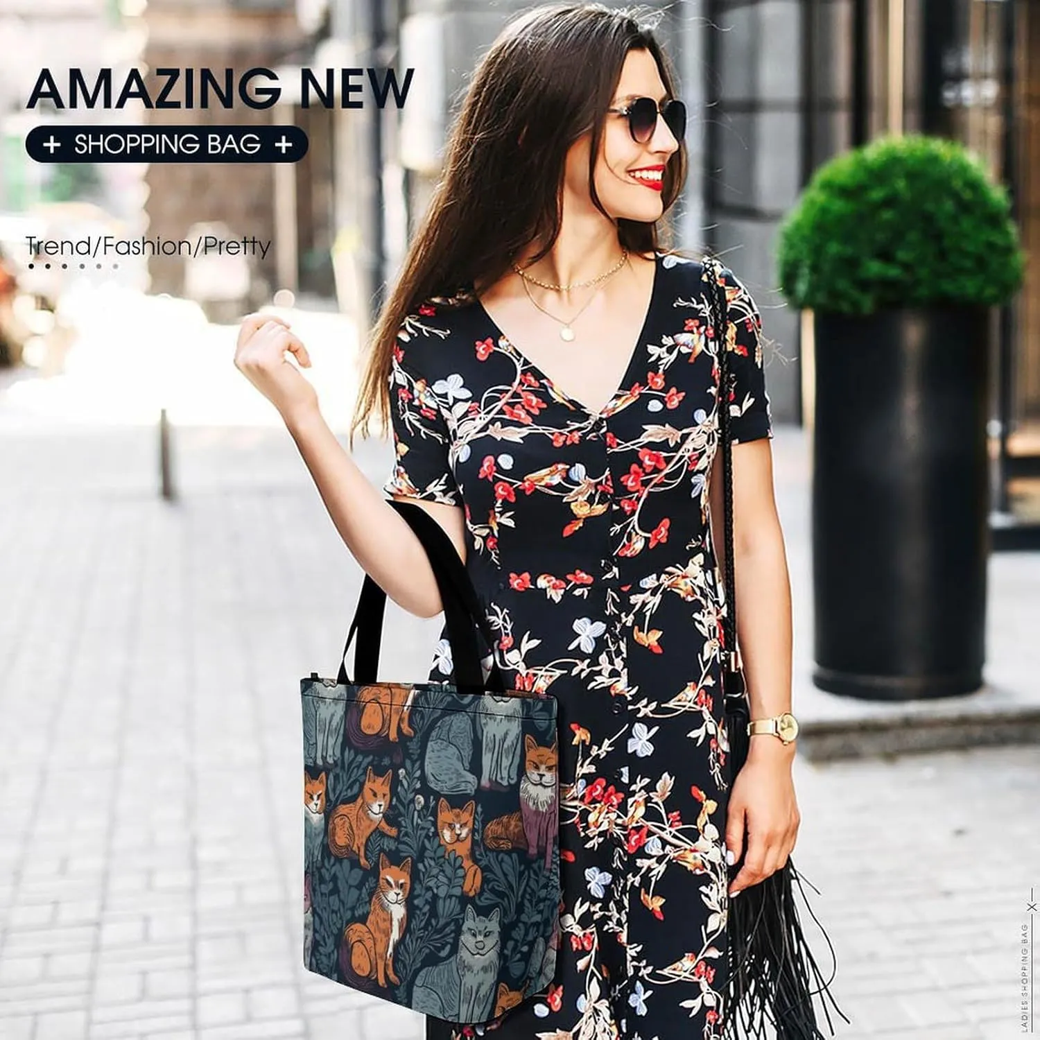 Grocery Bag Reusable Tote Bag Foldable Cat Shopping Bag Handbag Washable Shoulder Bag for Travel