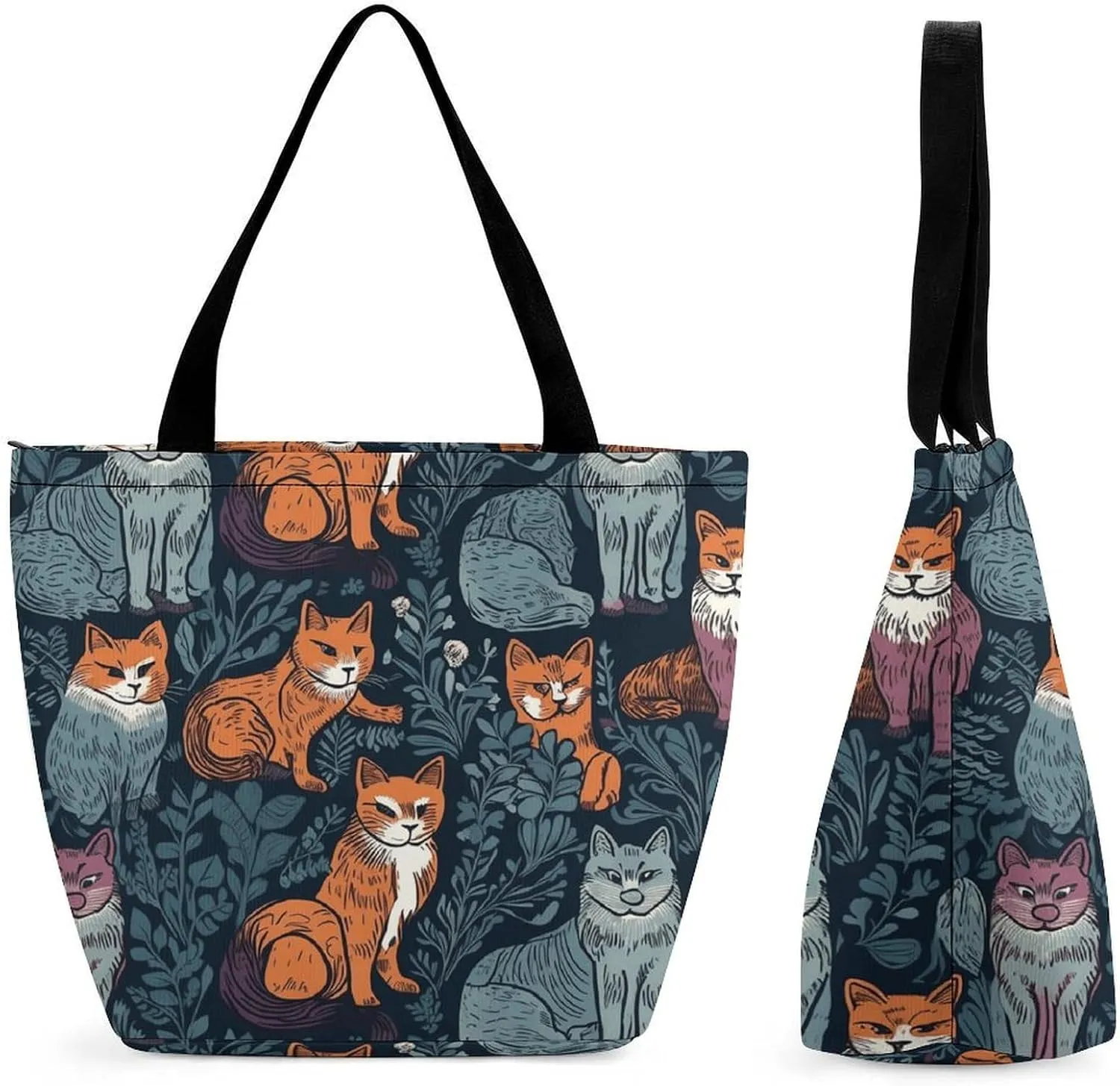 Grocery Bag Reusable Tote Bag Foldable Cat Shopping Bag Handbag Washable Shoulder Bag for Travel