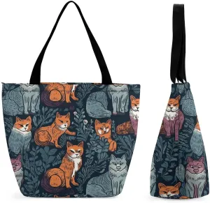 Grocery Bag Reusable Tote Bag Foldable Cat Shopping Bag Handbag Washable Shoulder Bag for Travel