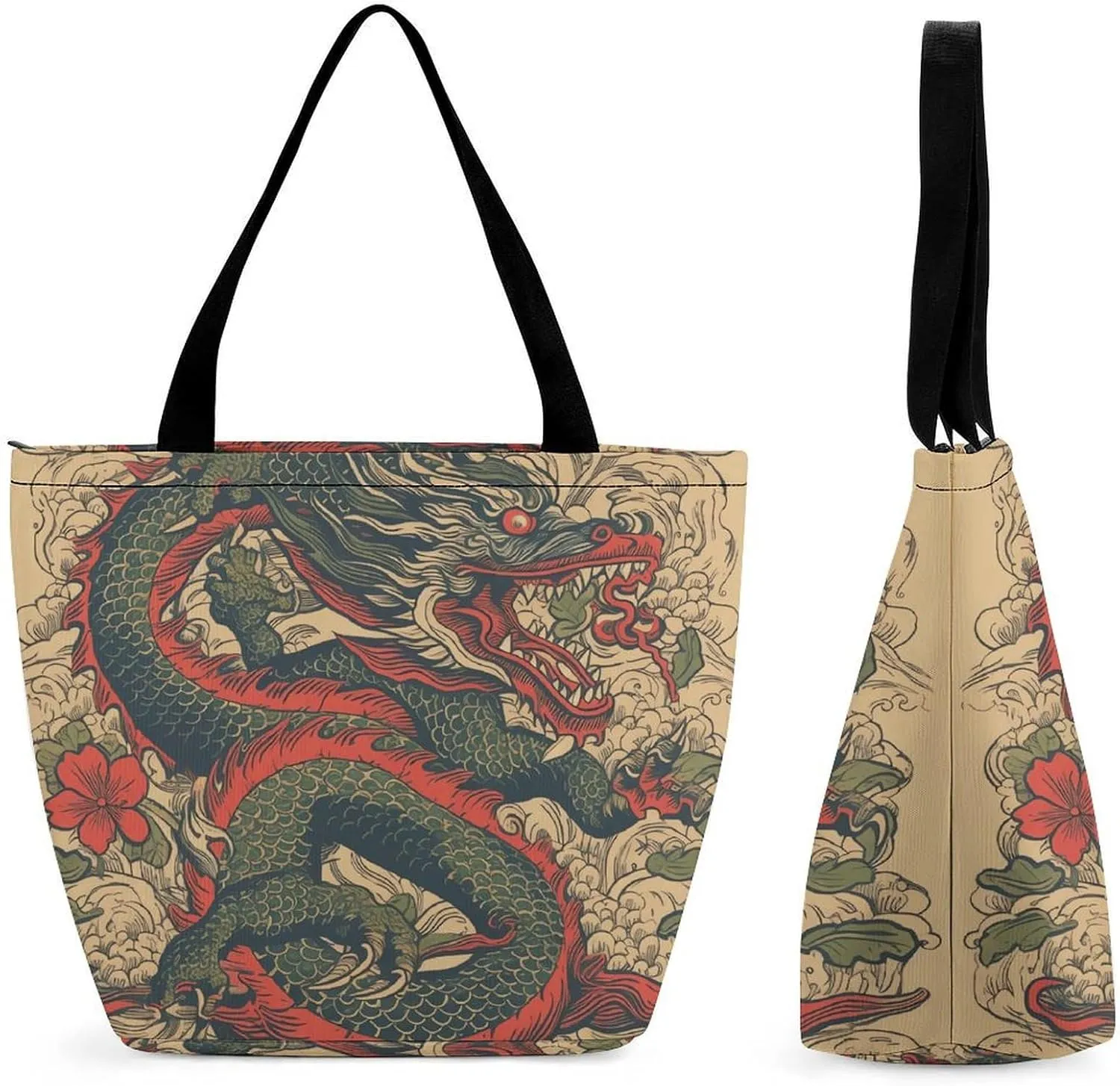 Grocery Bag Reusable Tote Bag Foldable Classical Pattern Flowers Shopping Bag Handbag Washable Shoulder Bag for Travel