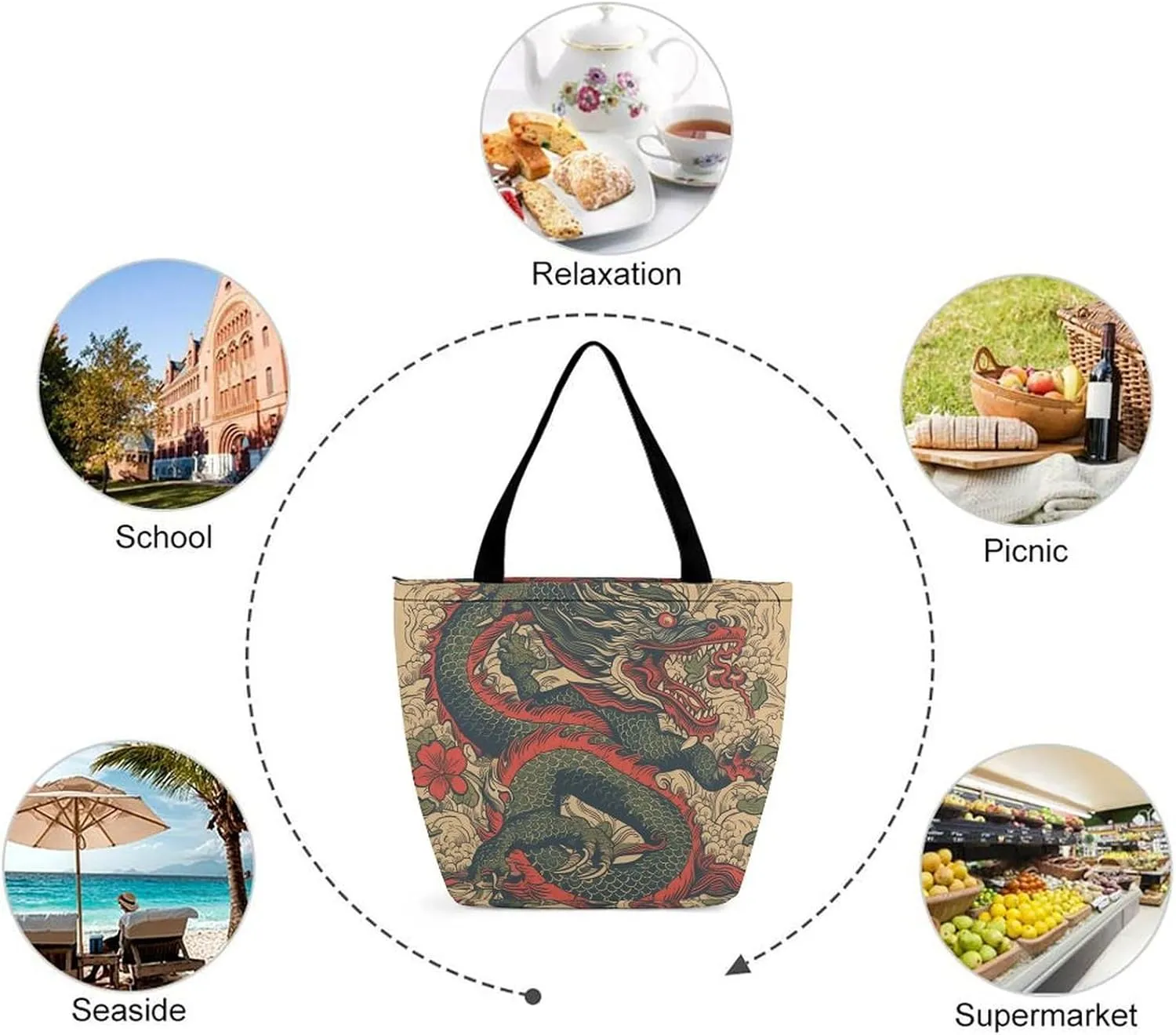 Grocery Bag Reusable Tote Bag Foldable Classical Pattern Flowers Shopping Bag Handbag Washable Shoulder Bag for Travel