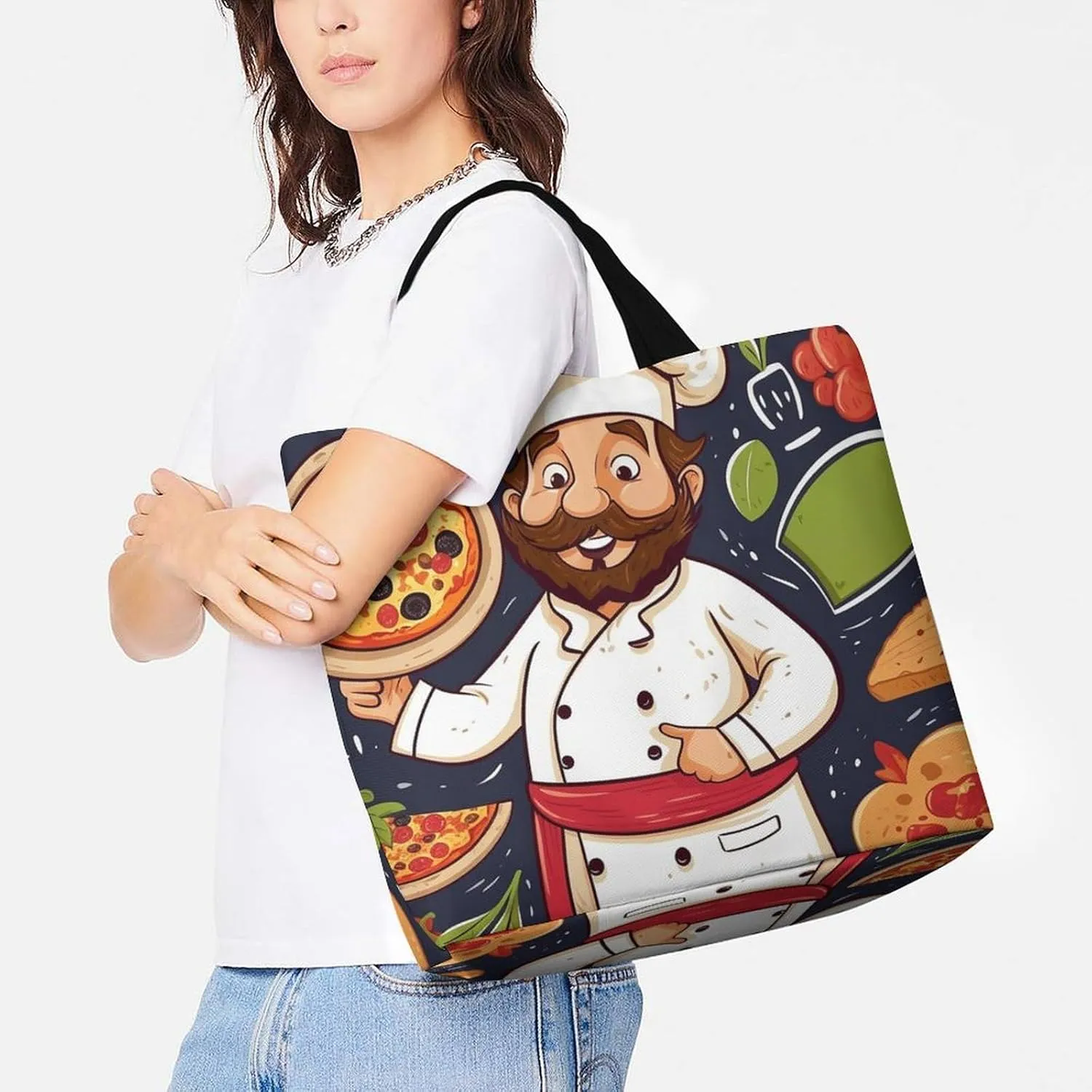 Grocery Bag Reusable Tote Bag Foldable Cute Little Fox Shopping Bag Handbag Washable Shoulder Bag for Travel