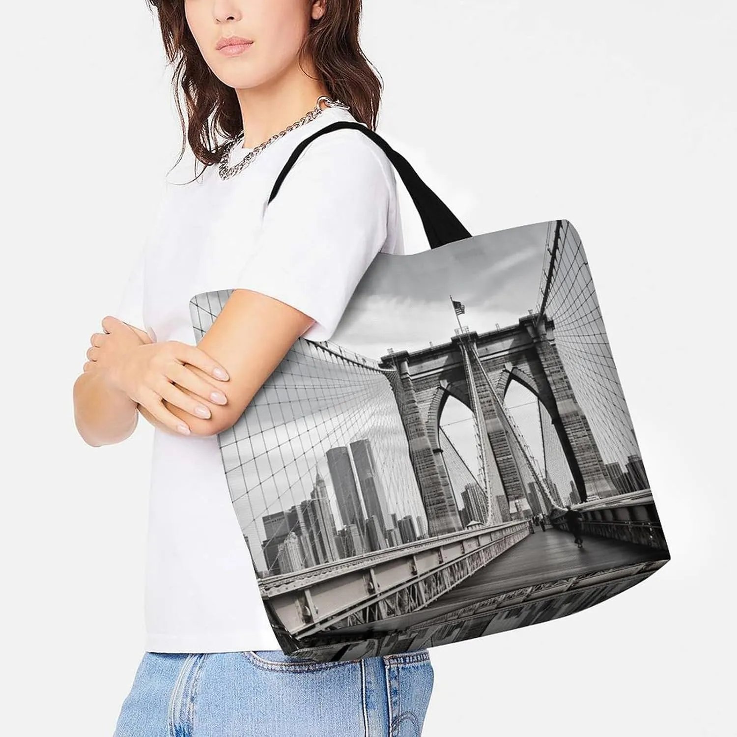 Grocery Bag Reusable Tote Bag Foldable Cute Little Fox Shopping Bag Handbag Washable Shoulder Bag for Travel
