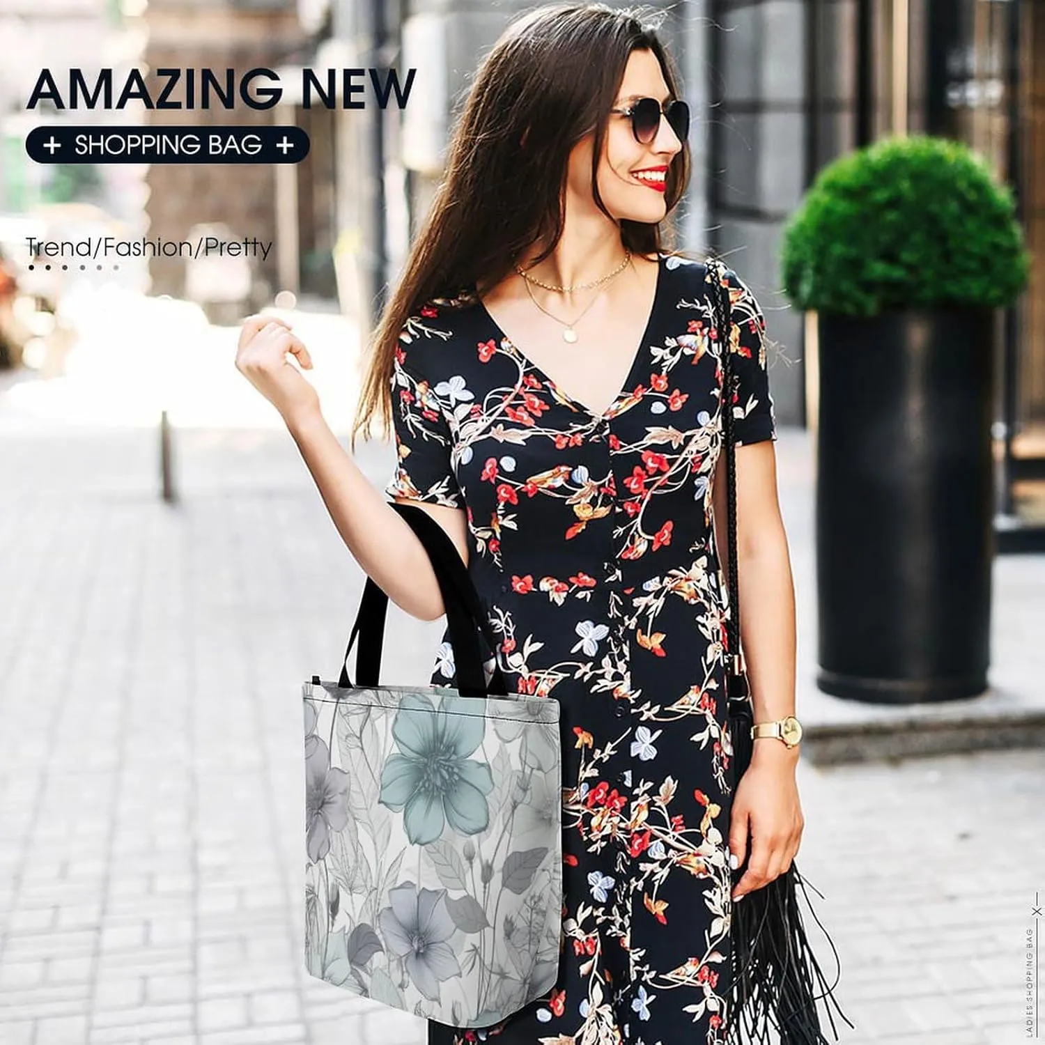 Grocery Bag Reusable Tote Bag Foldable Indigo And Beige Shopping Bag Handbag Washable Shoulder Bag for Travel