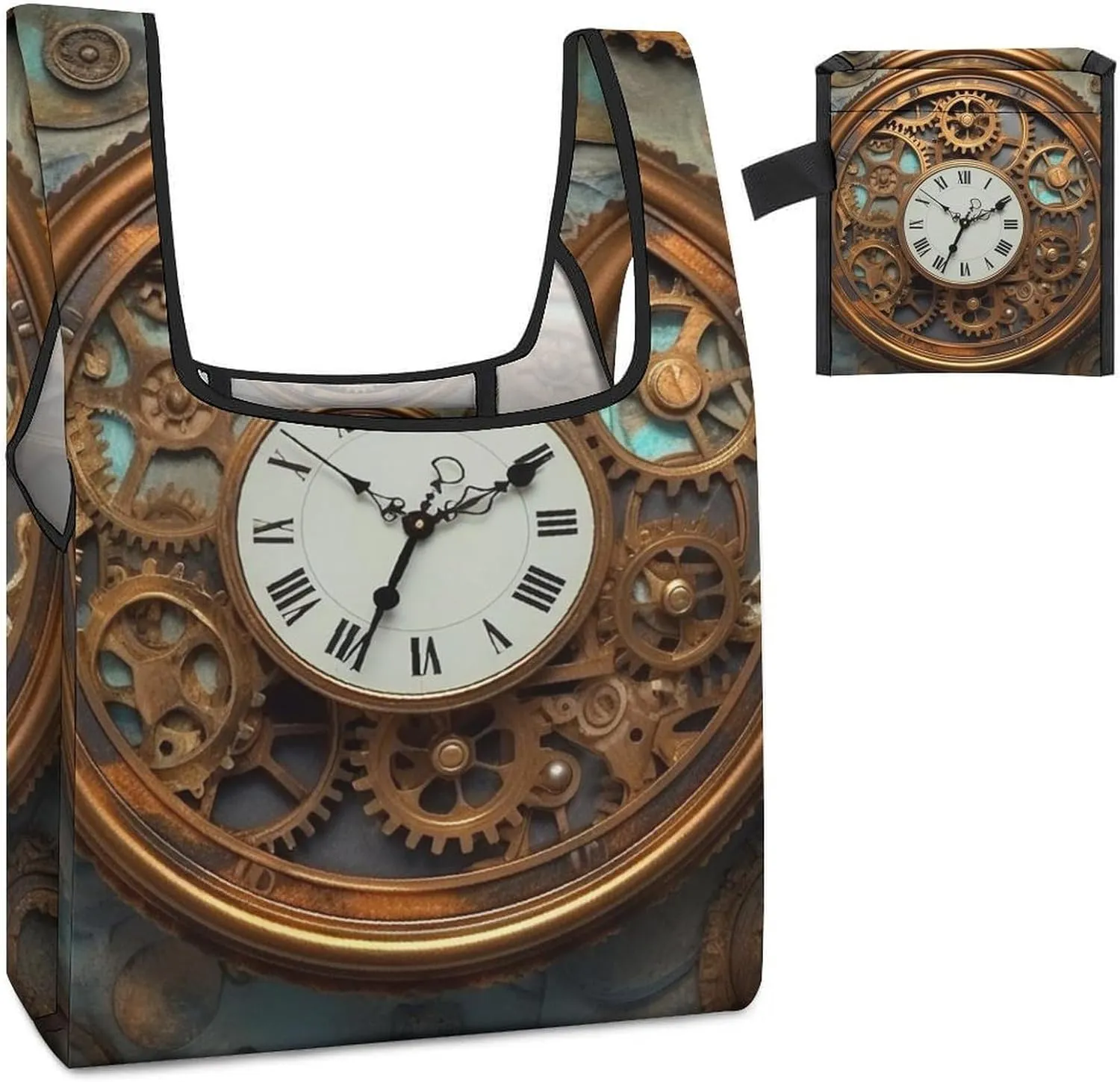 Grocery Bag Reusable Tote Bag Foldable Teal And Gold Marble Shopping Bag Handbag Washable Shoulder Bag for Travel