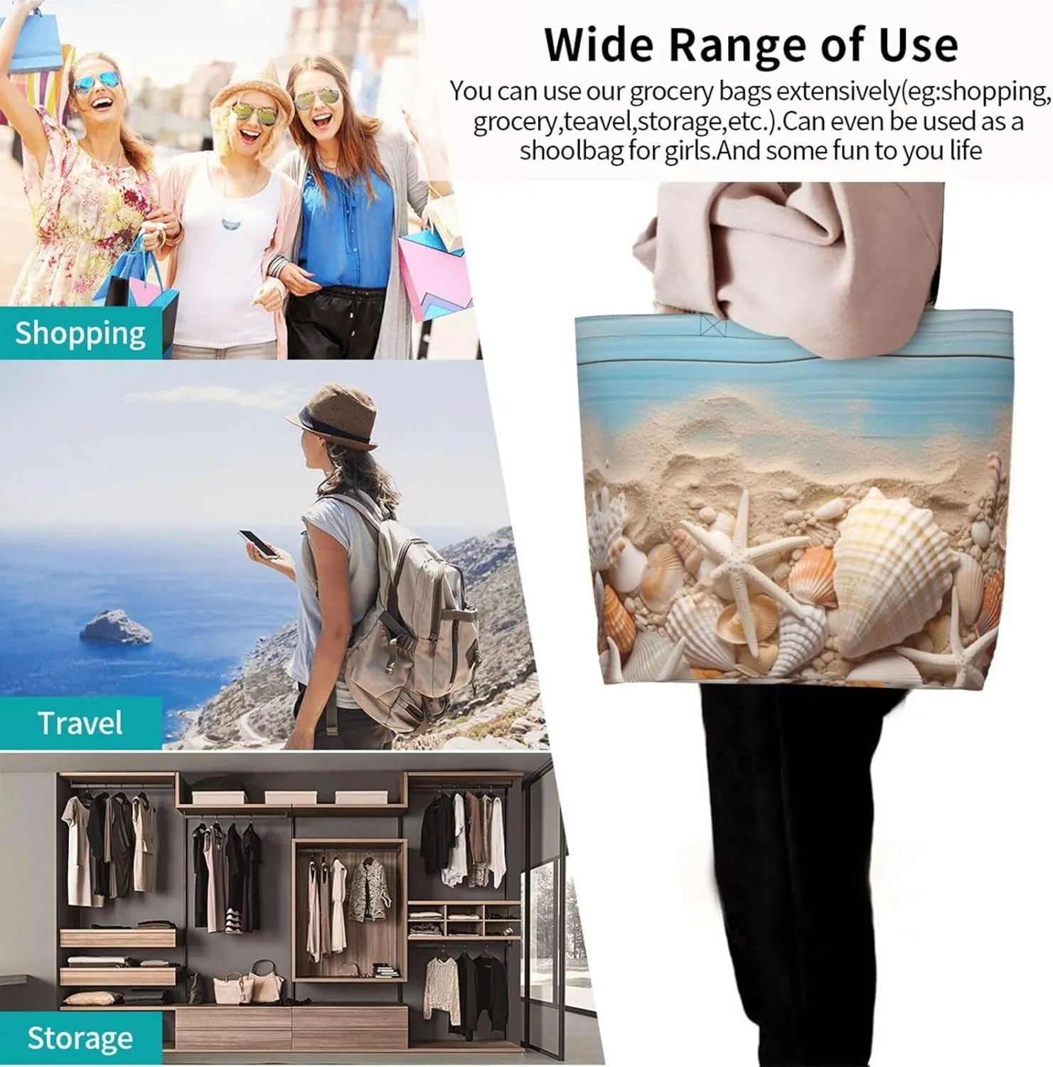 Grocery Bag Reusable Tote Bag Foldable Winter Farmhouse Shopping Bag Handbag Washable Shoulder Bag for Travel