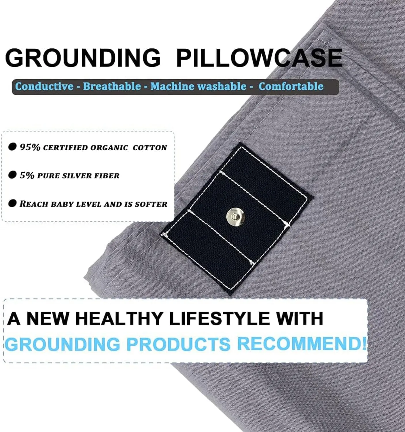 Grounding Sheet 5% Silver for Bed Sleeping Therapy with Safest Connection Cord (27x52 inch, Grey)