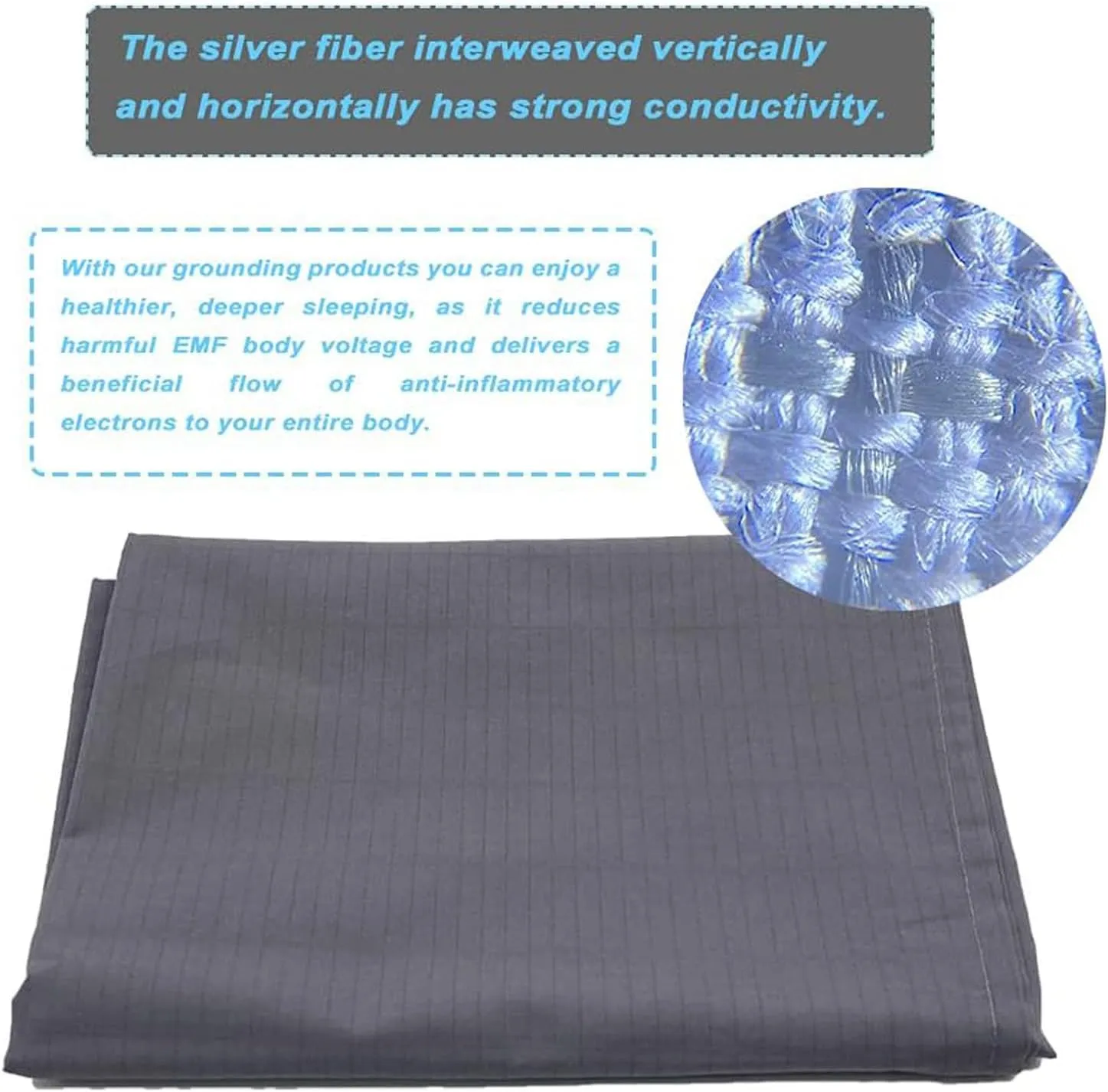 Grounding Sheet 5% Silver for Bed Sleeping Therapy with Safest Connection Cord (27x52 inch, Grey)