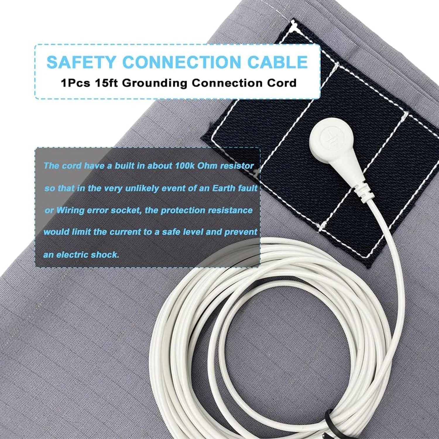 Grounding Sheet 5% Silver for Bed Sleeping Therapy with Safest Connection Cord (27x52 inch, Grey)