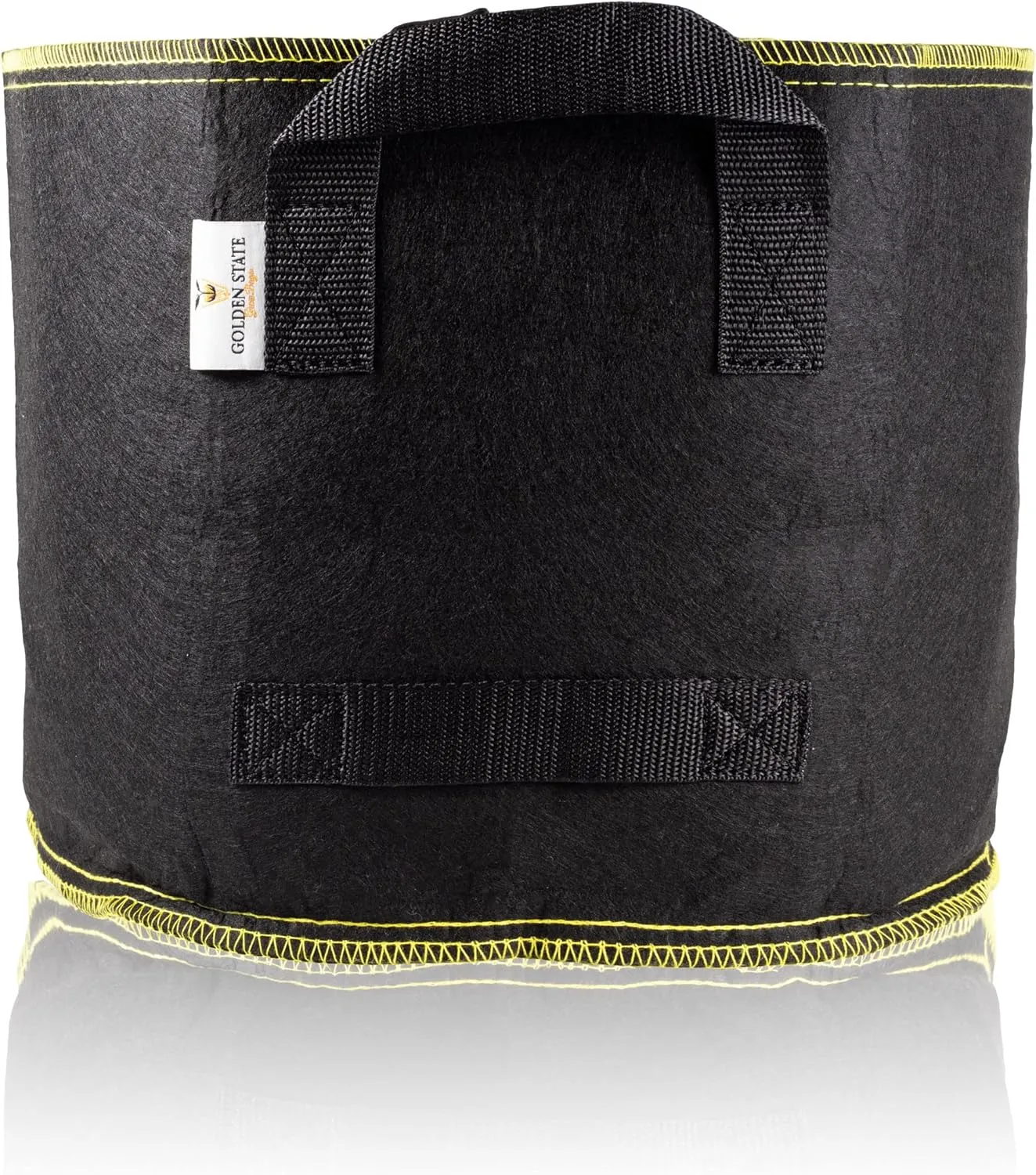 Grow Bags: 5-Pack (Size: 25 Gallon): 300gsm Black Felt Fabric w/Yellow Stitch, Biodegradable and eco-Friendly Material. (Handles   Dumping Handles-pat.Pend).