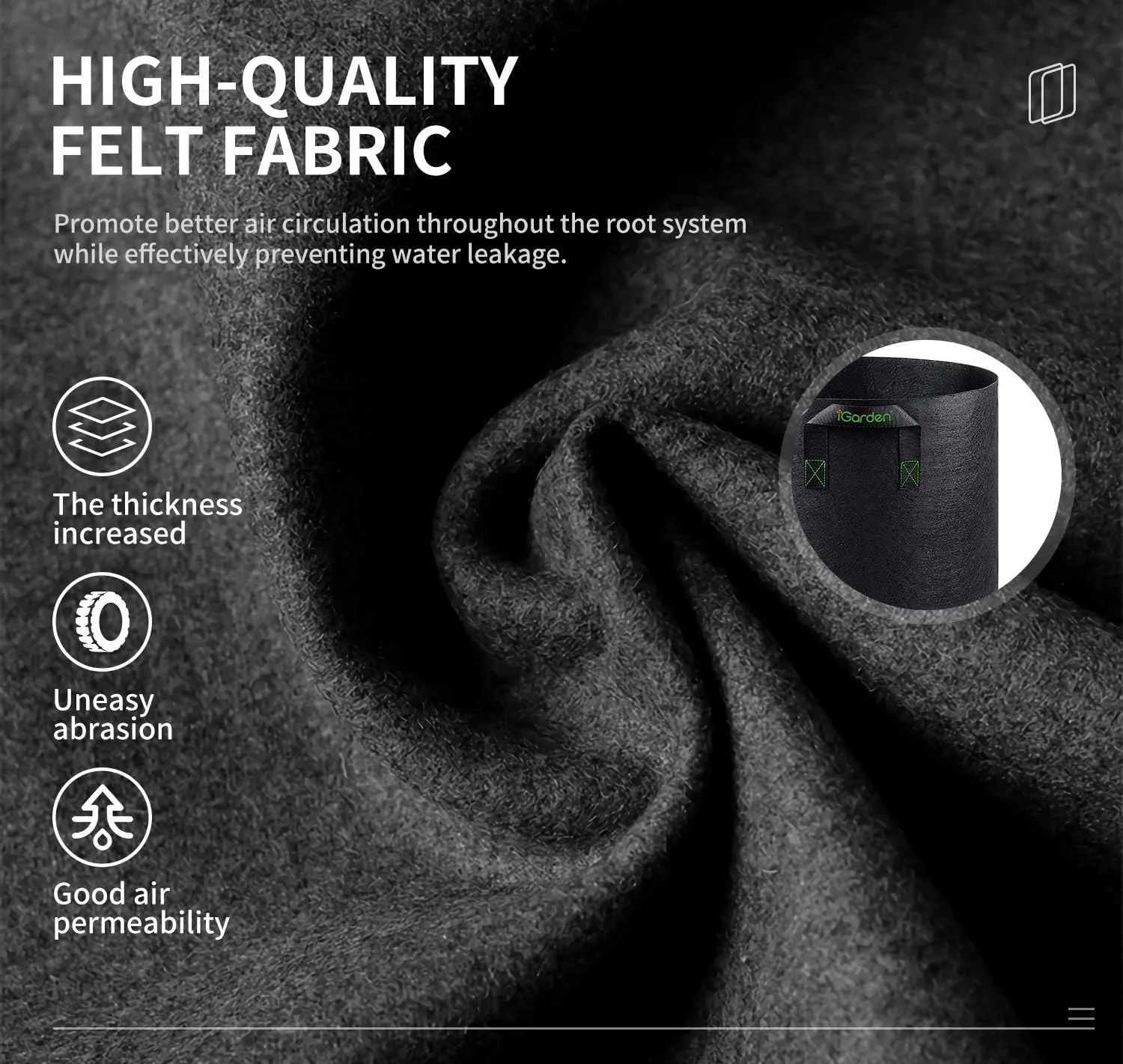 Grow Bags Tall, 5 Gallon Grow Pots 6 Pack with Handles, Heavy Duty 280G Thickened Nonwoven Fabric Plant Bag for Vegetables, Black