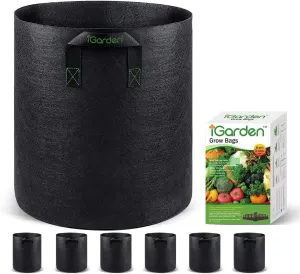 Grow Bags Tall, 5 Gallon Grow Pots 6 Pack with Handles, Heavy Duty 280G Thickened Nonwoven Fabric Plant Bag for Vegetables, Black
