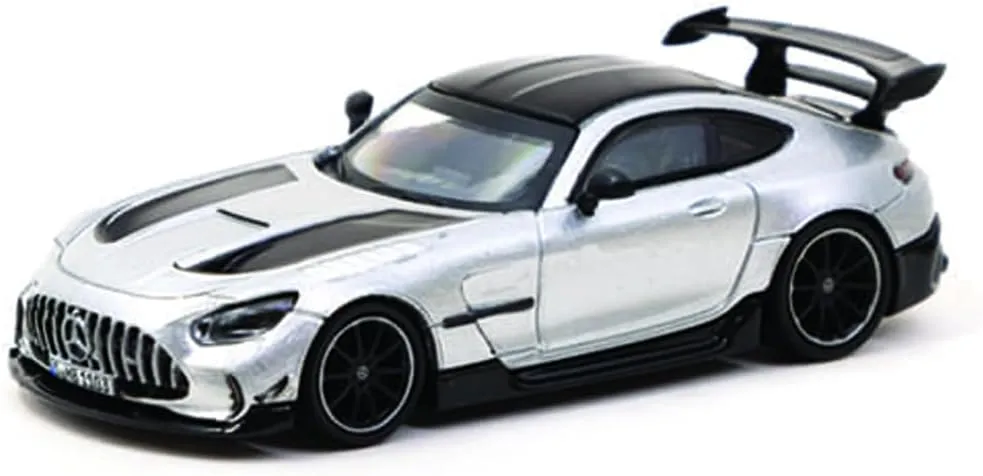 GT Black Series Silver Metallic with Black Hood Stripes and Top Global64 Series 1/64 Diecast Model by Tarmac Works T64G-042-SL