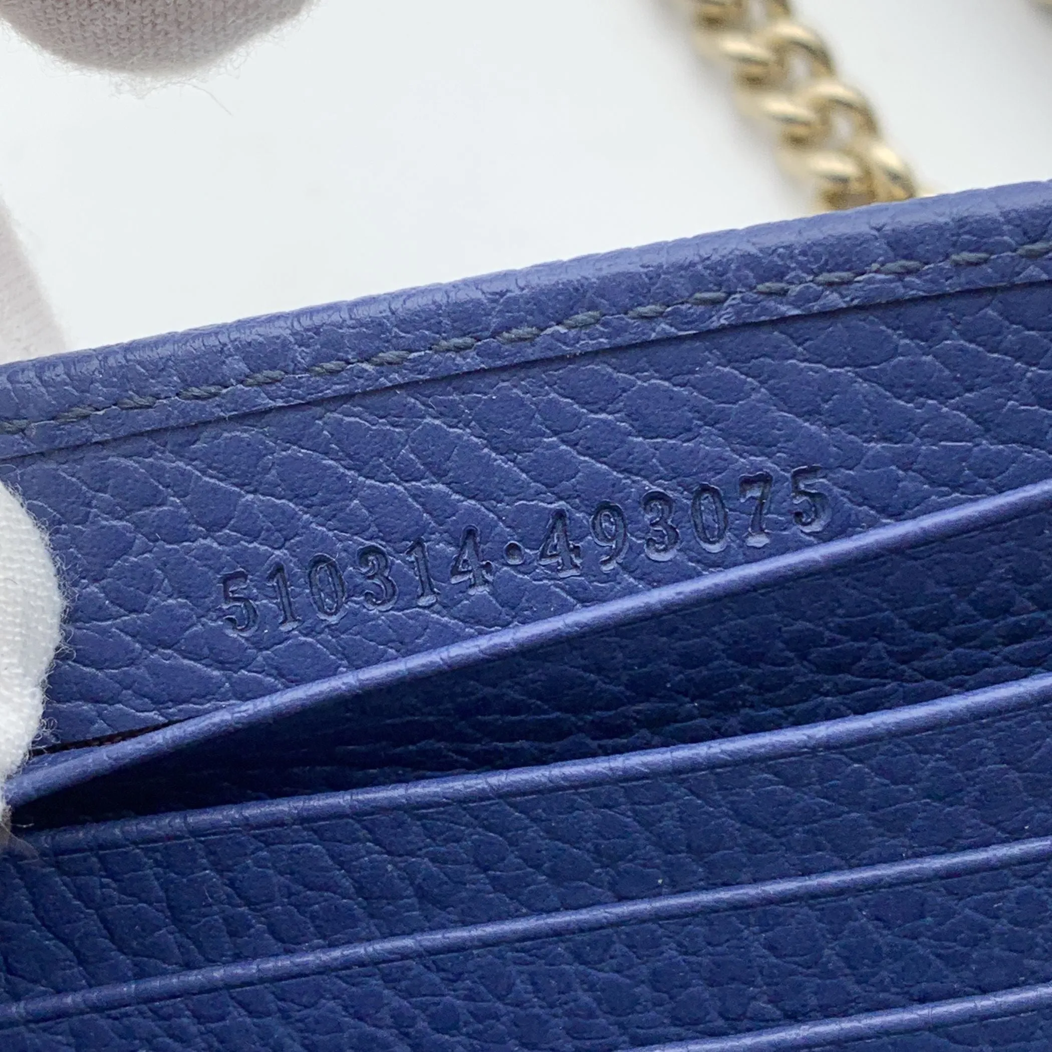 GUCCI Blue Leather Gg Woc Wallet On Chain Crossbody Bag