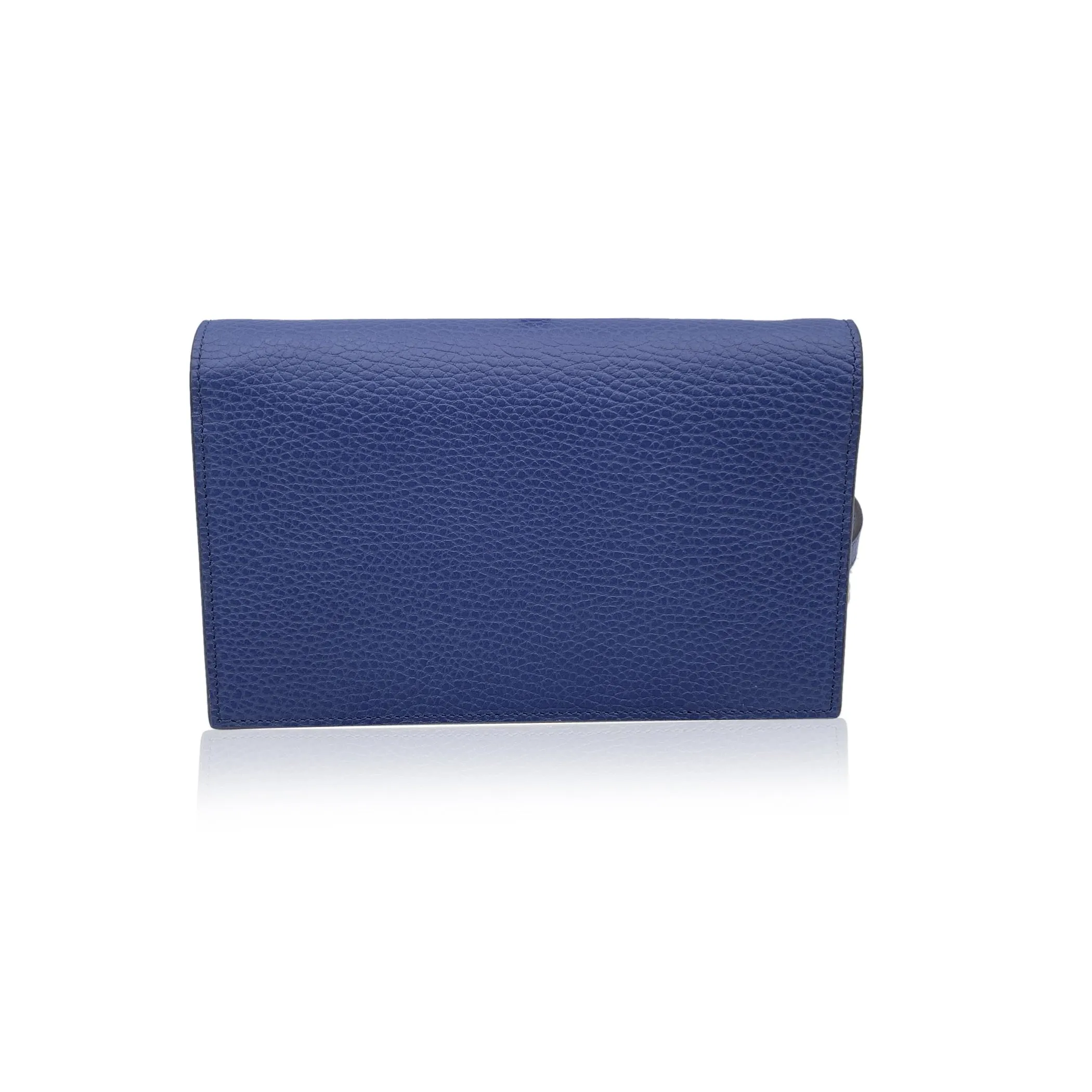 GUCCI Blue Leather Gg Woc Wallet On Chain Crossbody Bag
