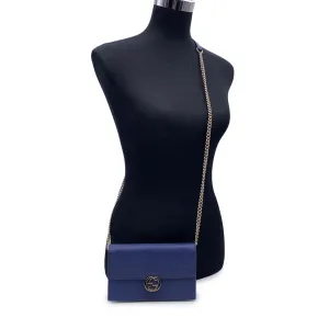 GUCCI Blue Leather Gg Woc Wallet On Chain Crossbody Bag