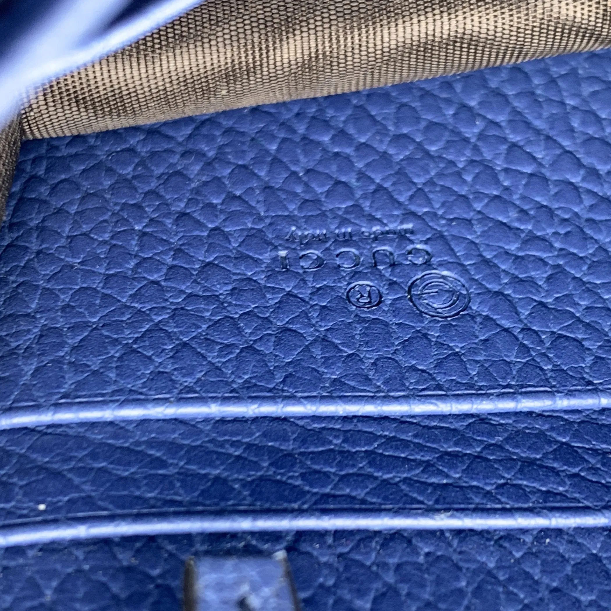 GUCCI Blue Leather Gg Woc Wallet On Chain Crossbody Bag