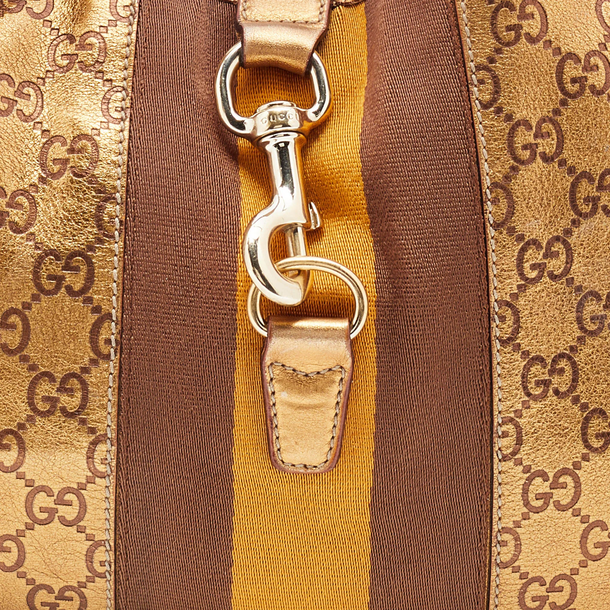 Gucci Gold Guccissima Leather Web Jackie O Bouvier Medium Hobo