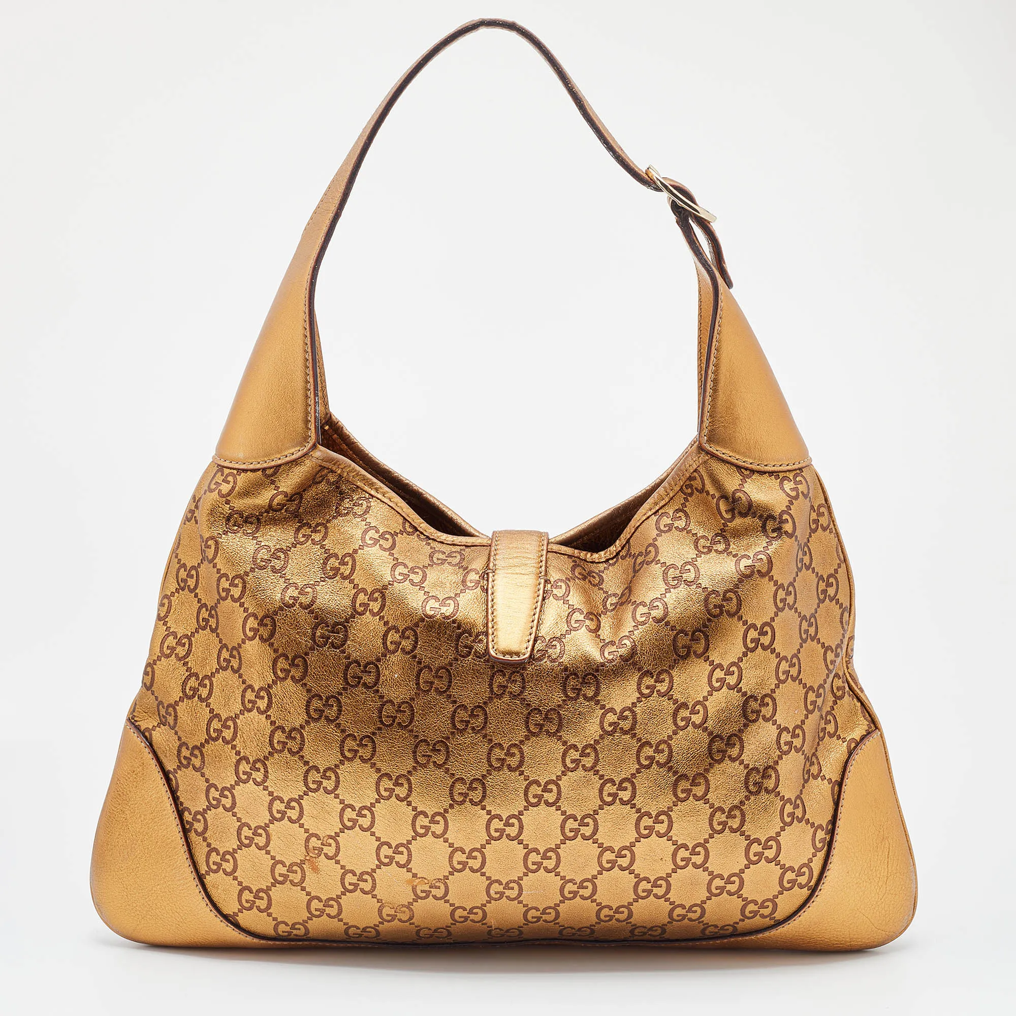 Gucci Gold Guccissima Leather Web Jackie O Bouvier Medium Hobo